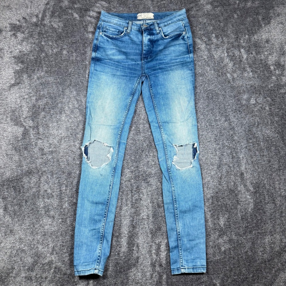 Free People Skinny Jeans Size 25 Distressed Knee Medium Wash High Rise Stretch